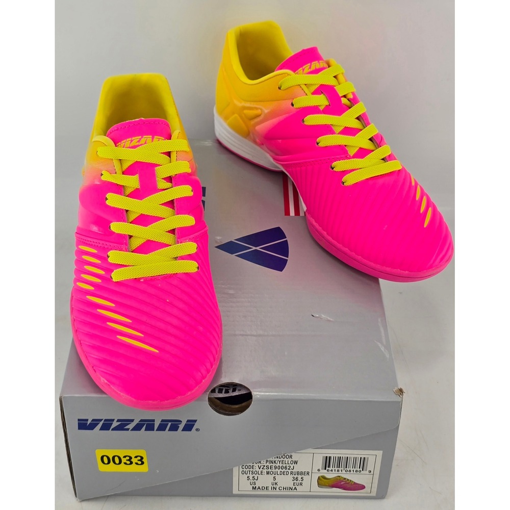 Vizari Liga Indoor Soccer Shoes Kids 5.5J Pink Yellow VZSE90062J - New